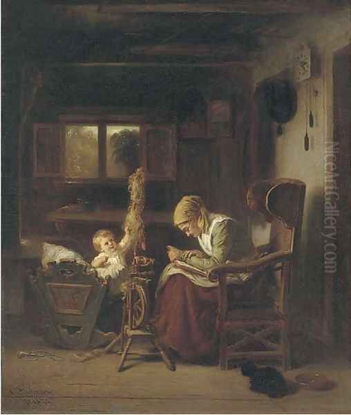 A story for the baby Oil Painting by August Heinrich Niedmann