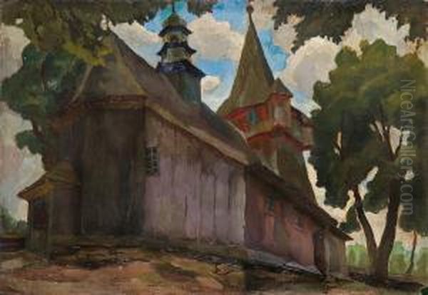 Church Oil Painting by Stanislaw Kamocki