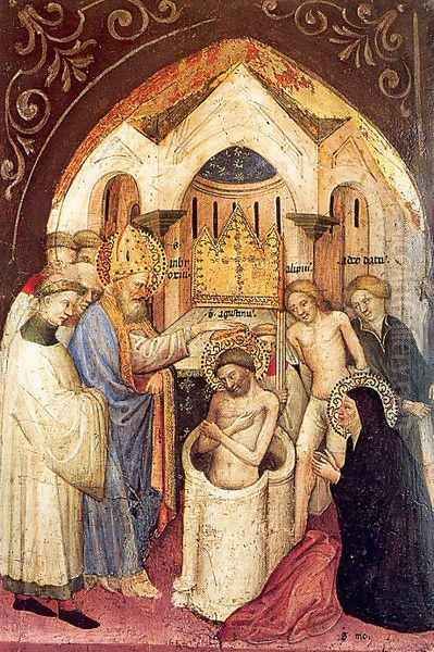 Scenes from the Legend of Saint Augustine- The Saint Baptized by Saint Ambrose 1415 Oil Painting by Niccolo Di Pietro