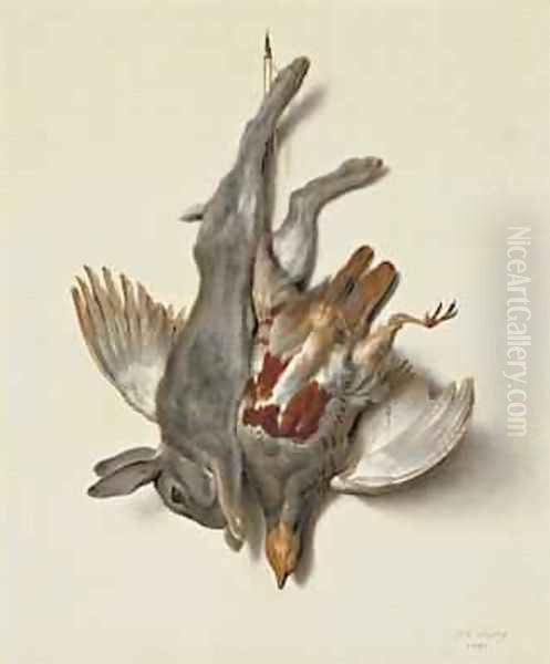 A Young Rabbit and Partridge hung by the Feet, 1751 Oil Painting by Jean-Baptiste Oudry