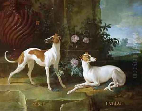 Misse and Turlu, two greyhounds of Louis XV Oil Painting by Jean-Baptiste Oudry