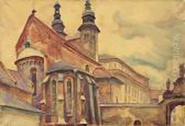 Widok Kosciola Sw. Andrzeja W Krakowie Oil Painting by Stanislaw Kamocki