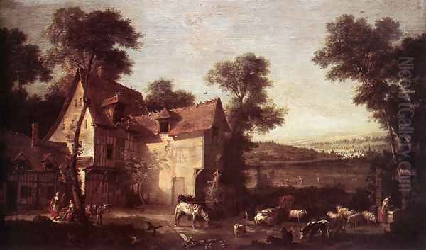 Farmhouse 1750 Oil Painting by Jean-Baptiste Oudry