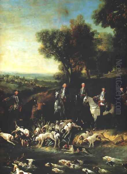 Louis XV Hunting Stag in the Forest of Saint-Germain Oil Painting by Jean-Baptiste Oudry