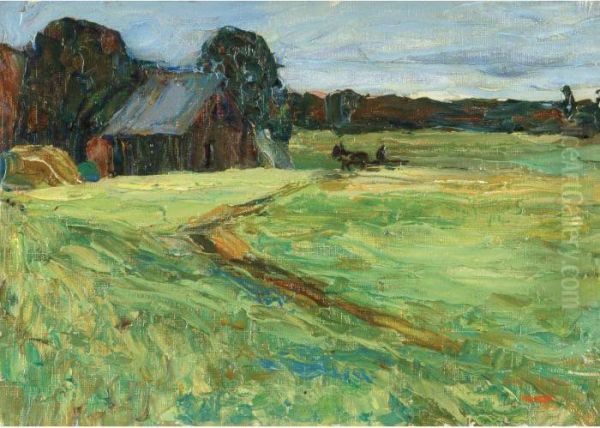 Vasilkevskoe - Scheune Mit Pferdchen (vasilkevskoe - Barn With Pony) by Wassily Kandinsky