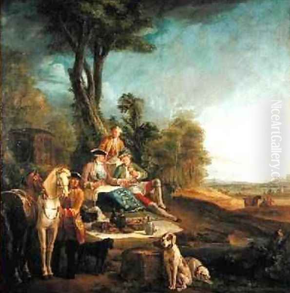 A Hunting Luncheon Oil Painting by Jean-Baptiste Oudry