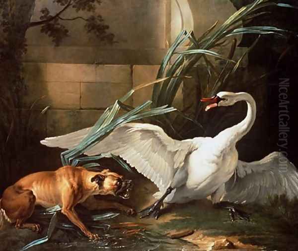 Swan Attacked by a Dog Oil Painting by Jean-Baptiste Oudry