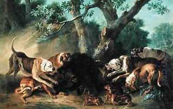 A Wild Sow and her Young Attacked by Dogs, 1748 Oil Painting by Jean-Baptiste Oudry