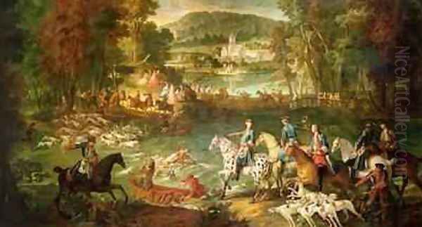 Hunting at the Saint-Jean Pond in the Forest of Compiegne, before 1734 Oil Painting by Jean-Baptiste Oudry