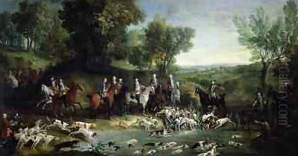 Louis XV 1710-1774 Stag Hunting in the Forest at Saint-Germain, 1730 Oil Painting by Jean-Baptiste Oudry