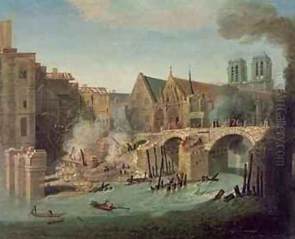 The Burning of the Petit Pont in 1718 Oil Painting by Jean-Baptiste Oudry