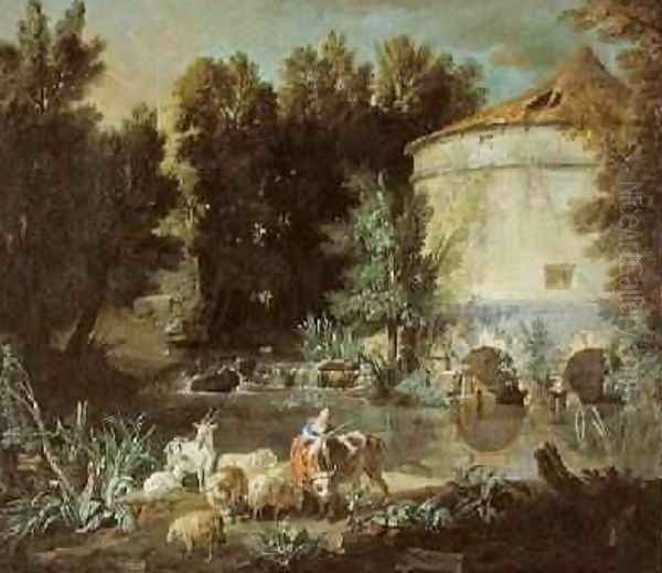 Landscape with a Round Tower, 1737 Oil Painting by Jean-Baptiste Oudry