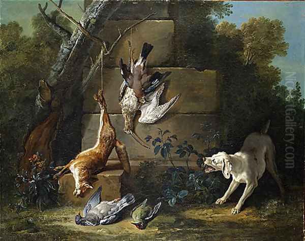 Dog Guarding Dead Game 1753 Oil Painting by Jean-Baptiste Oudry