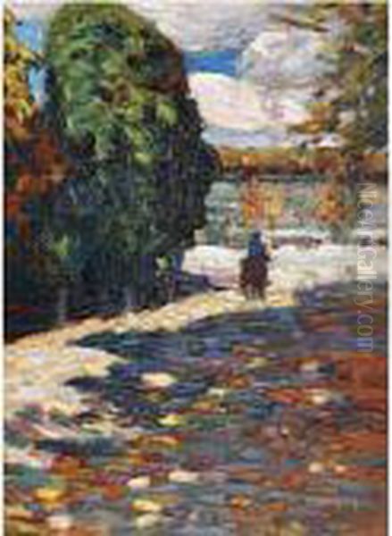 Park Von St Cloud - Mit Reiter (park Of St Cloud - Withhorseman) Oil Painting by Wassily Kandinsky