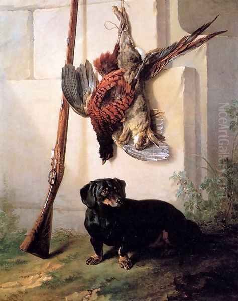 Hound with Gun and Dead Game Oil Painting by Jean-Baptiste Oudry