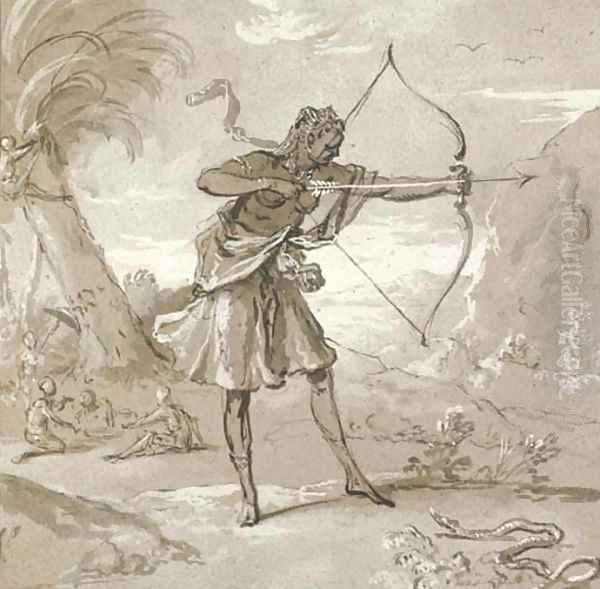 A female archer in a landscape, a snake to the right Oil Painting by Jean-Baptiste Oudry