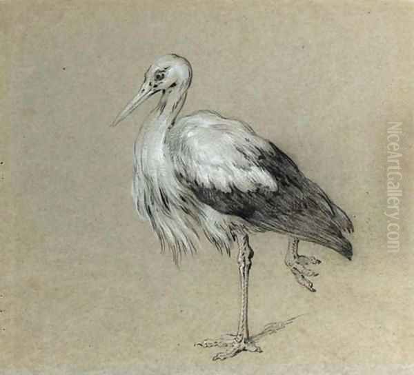 A stork standing on one leg Oil Painting by Jean-Baptiste Oudry