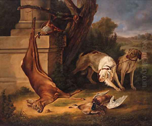 Hunting Dogs with Game in a Landscape Oil Painting by Jean-Baptiste Oudry