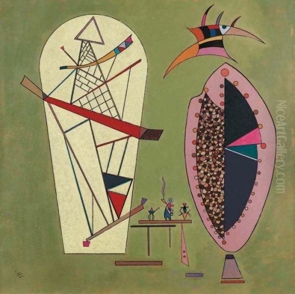 Trois Entre Deux - 1942 Oil Painting by Wassily Kandinsky