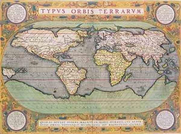 Typus Orbis Terrarum, map of the world, from Orteliuss Theatrum Orbis Terrarum, Antwerp, 1570 Oil Painting by Abraham Ortelius