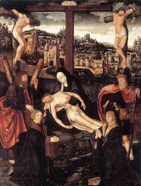 Crucifixion with Donors and Saints Oil Painting by Jacob Cornelisz Van Oostsanen