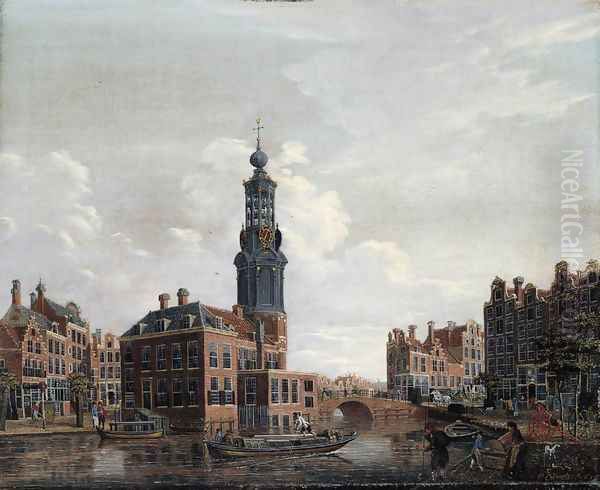 View of the Singel with the Munttoren in Amsterdam 1770s Oil Painting by Isaak Ouwater