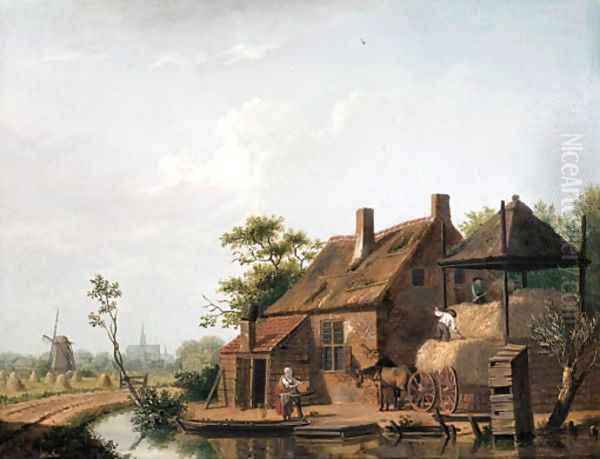 A farmstead by a canal Oil Painting by Isaak Ouwater