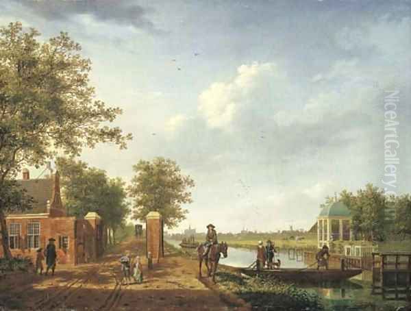 A view of Amsterdam from the 't Spaarne canal in Slooterdijk Oil Painting by Isaak Ouwater