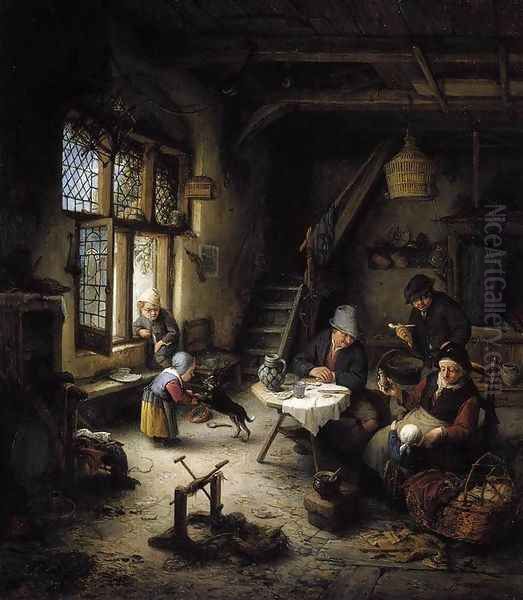 Peasant Family in a Cottage Interior 1661 Oil Painting by Adriaen Jansz. Van Ostade