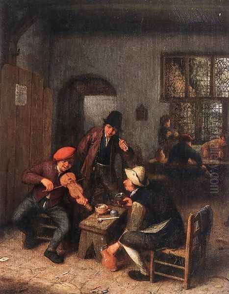 Interior of a Tavern with Violin Player Oil Painting by Adriaen Jansz. Van Ostade