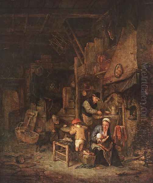 Interior with a Peasant Family 1647 Oil Painting by Adriaen Jansz. Van Ostade