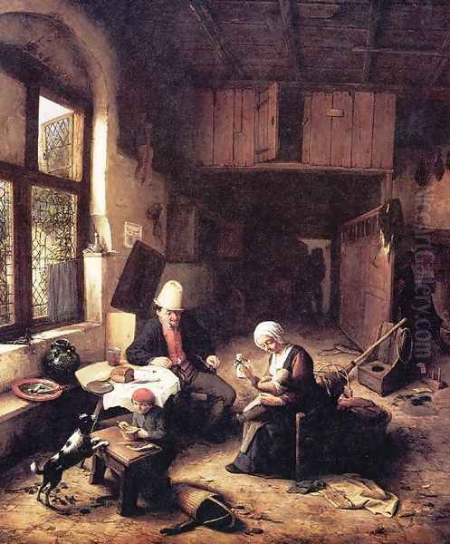 Inside a Peasant's Cottage Oil Painting by Adriaen Jansz. Van Ostade