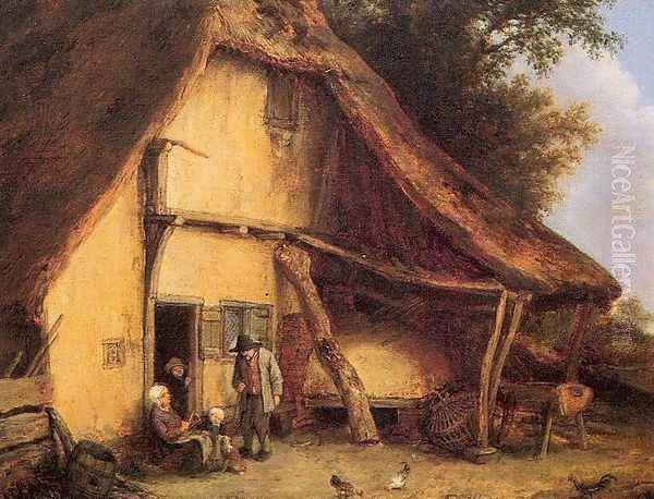 A Peasant Family Outside a Cottage 1668 Oil Painting by Adriaen Jansz. Van Ostade