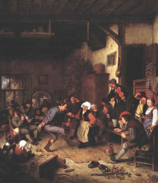 Merrymakers in an Inn 1674 Oil Painting by Adriaen Jansz. Van Ostade