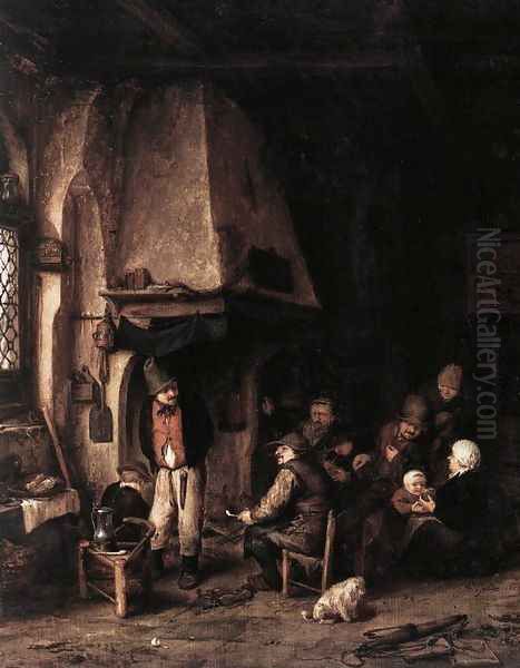 Interior of a Farmhouse with Skaters Oil Painting by Adriaen Jansz. Van Ostade