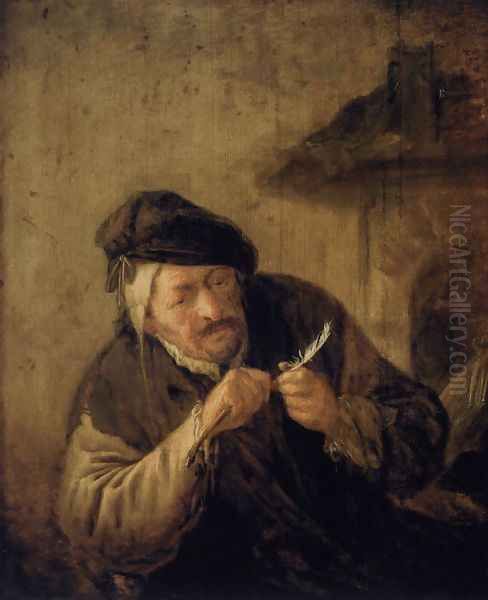 Cutting the Feather Oil Painting by Adriaen Jansz. Van Ostade