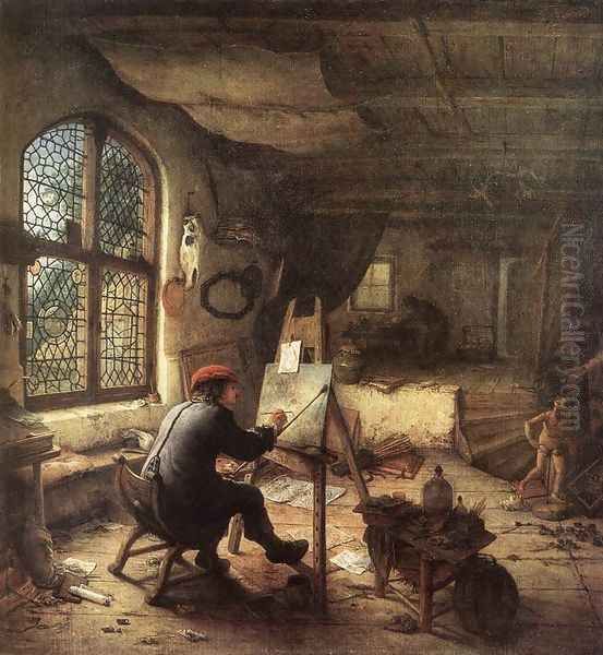 The Painter in His Studio 1663 Oil Painting by Adriaen Jansz. Van Ostade