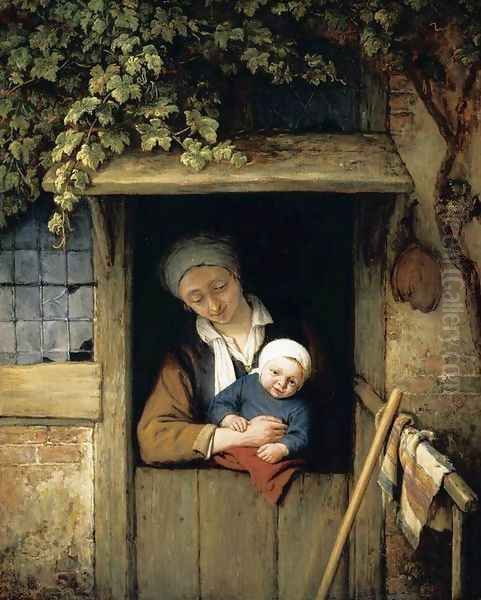 Mother Holding her Child in a Doorway 1667 Oil Painting by Adriaen Jansz. Van Ostade