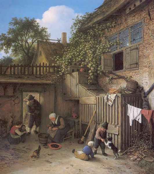 The Cottage Dooryard 1673 Oil Painting by Adriaen Jansz. Van Ostade