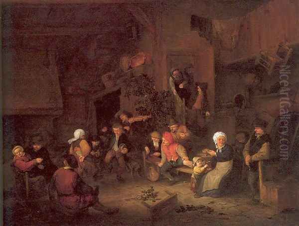 Villagers Merrymaking at an Inn 1652 Oil Painting by Adriaen Jansz. Van Ostade