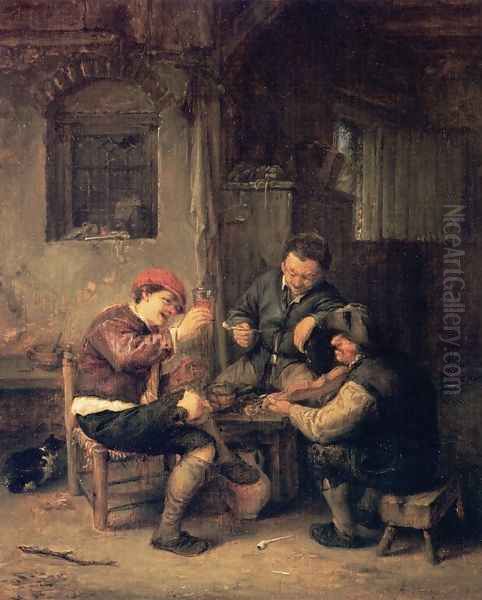 Three Peasants at an Inn Oil Painting by Adriaen Jansz. Van Ostade