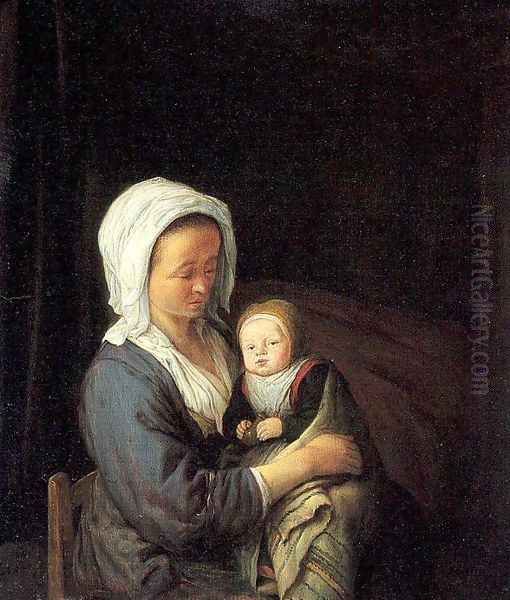 Woman Holding a Child in her Lap 1652 Oil Painting by Adriaen Jansz. Van Ostade