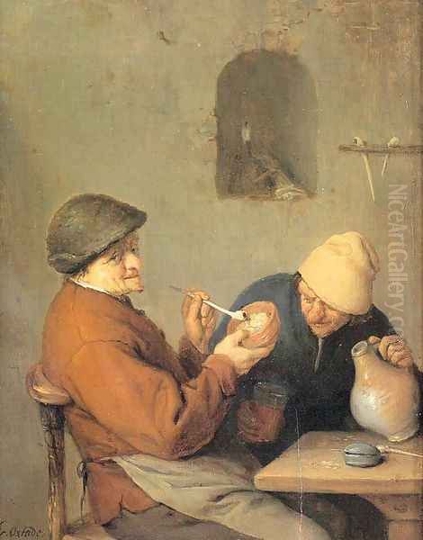 The Drinker and the Smoker Oil Painting by Adriaen Jansz. Van Ostade