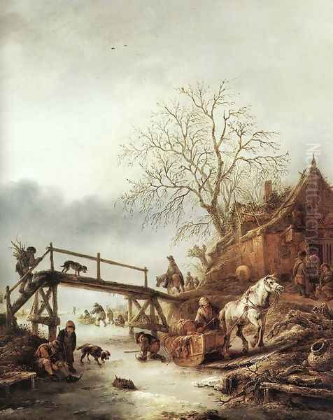 A Winter Scene Oil Painting by Adriaen Jansz. Van Ostade