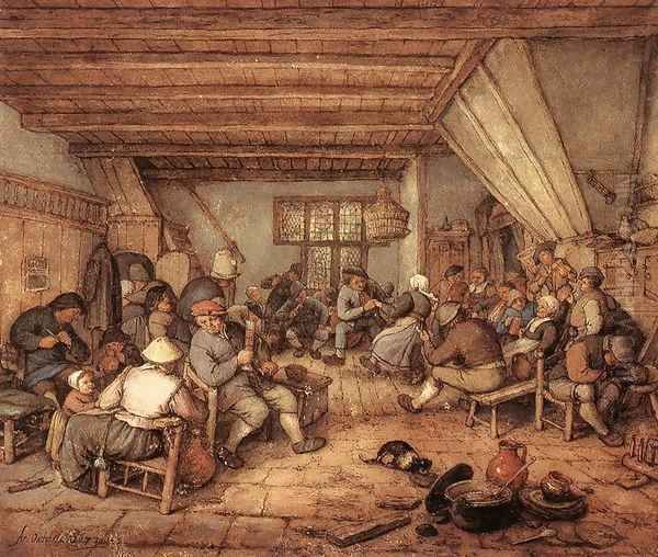 Feasting Peasants in a Tavern 2 Oil Painting by Adriaen Jansz. Van Ostade