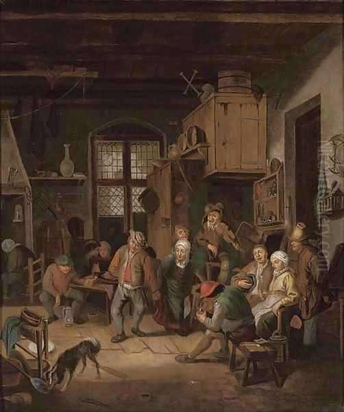 Boors drinking in a tavern Oil Painting by Adriaen Jansz. Van Ostade