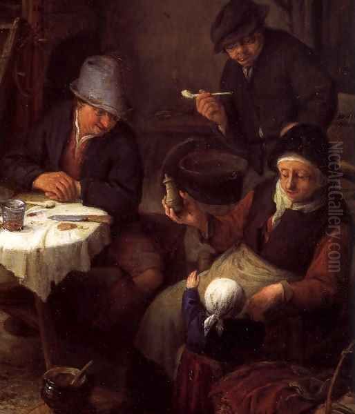 Peasant Family in a Cottage Interior (detail) Oil Painting by Adriaen Jansz. Van Ostade