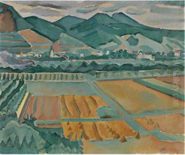 Landscape In Southern France (krajina Francouzskeho Venkova) Oil Painting by Georges Kars