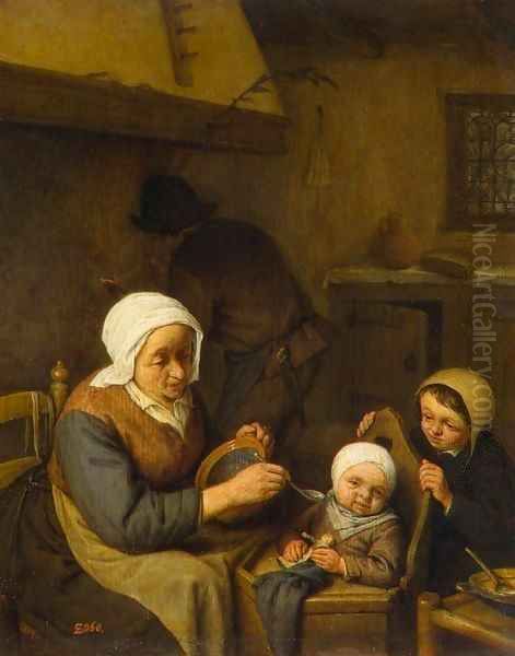 Peasant Family Oil Painting by Adriaen Jansz. Van Ostade