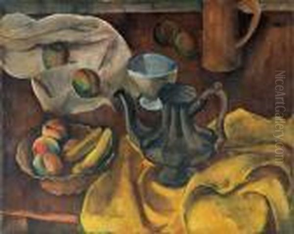 Still Life With Fruit Bowl And Metal Pot Oil Painting by Georges Kars